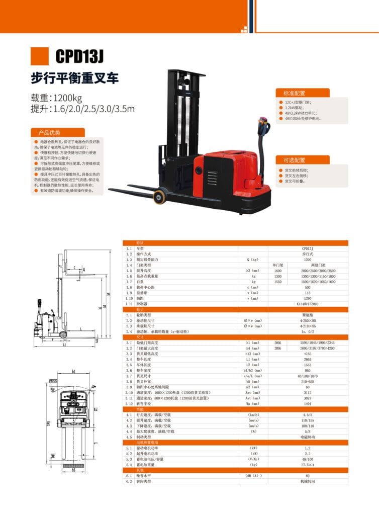CPD13J Counterbalance Forklift Specifications