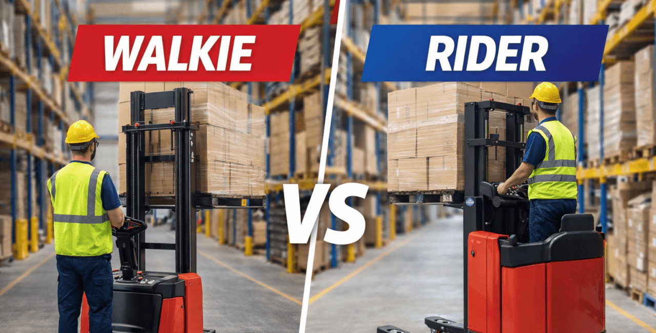 walkie vs rider electric stacker comparison in warehouse