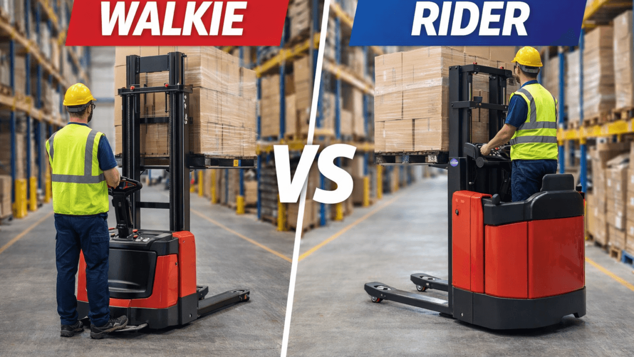 walkie vs rider electric stacker comparison in warehouse