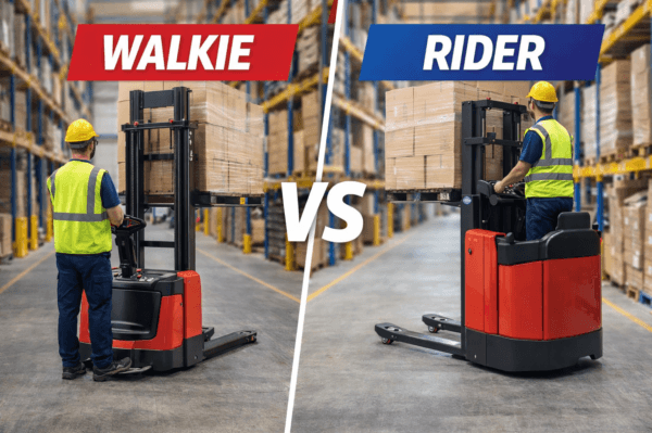 walkie vs rider electric stacker comparison in warehouse