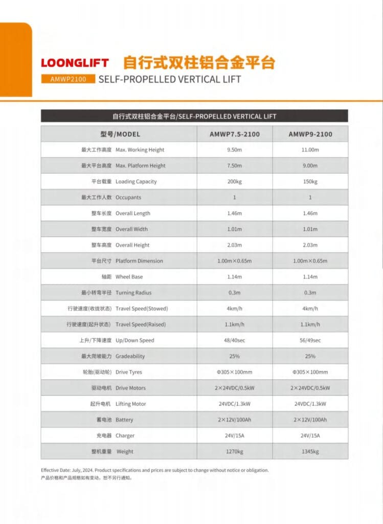 dual mast vertical lift Specifications