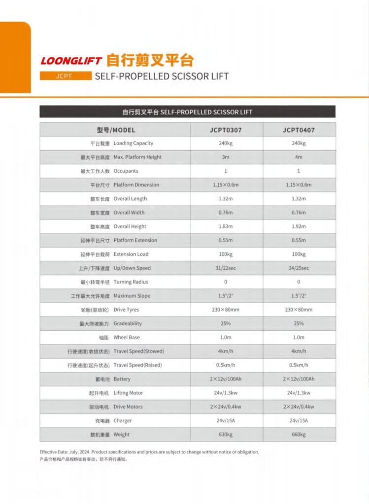 extendable-platform-aerial-work-lift Specifications
